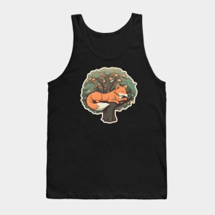 Cartoon Fox Sleeping in Autumn Woods Tank Top